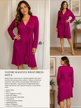 Natori Magenta Textured Wrap Dress Size 6